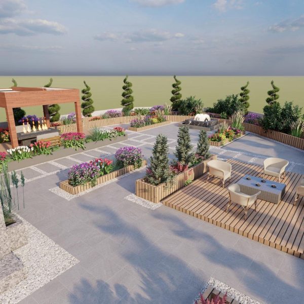 محوطه سازی زیبا با انواع پوشش های سنگ طبیعی مانند گرانیت، مرمر، کریستال